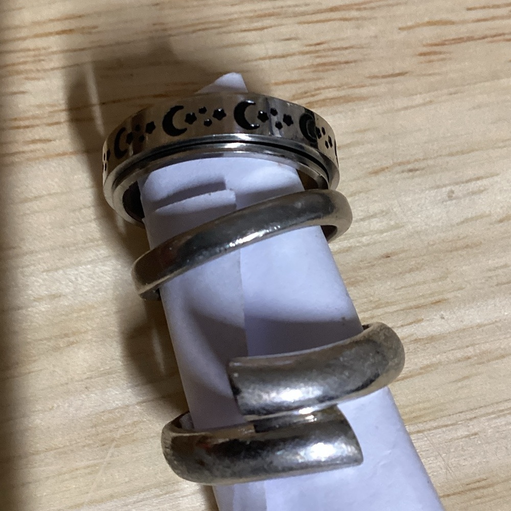 Silver Moon & Star Spinner Ring Set